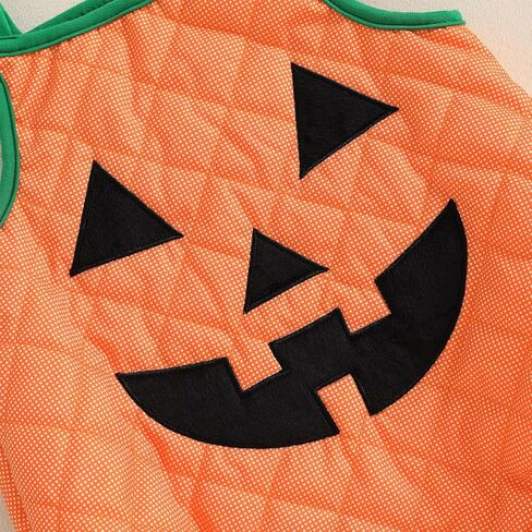 Infant Baby Boy Girl Halloween Outfit Cute Pumpkin Clothes Sleeveless Pumpkin Face Print Tie-Up Bodysuit Dress Up in Kuwait