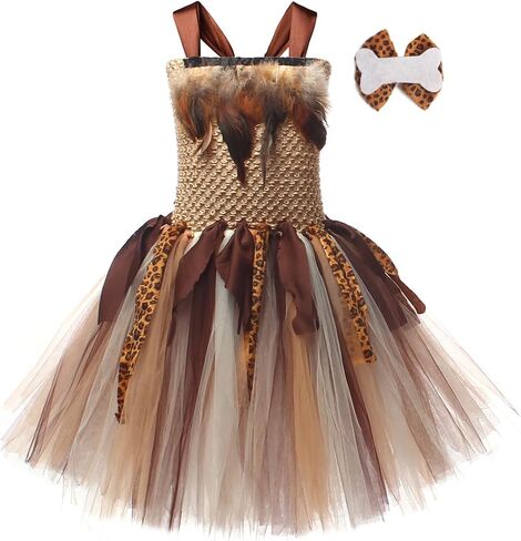 IMEKIS Toddler Kids Girl Cavegirl Costume Halloween Cosplay Dress with Headband Leopard Print Tutu Birthday Outfits in Saudi Arabia