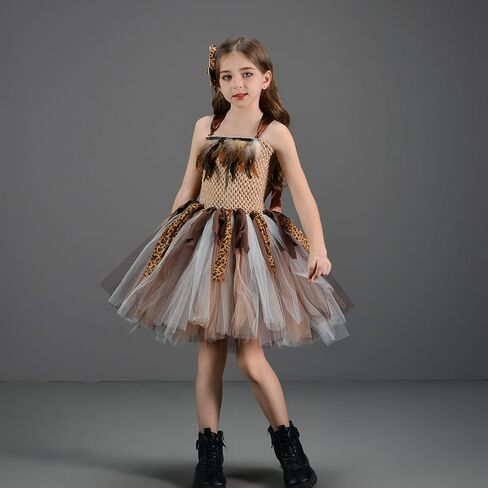 IMEKIS Toddler Kids Girl Cavegirl Costume Halloween Cosplay Dress with Headband Leopard Print Tutu Birthday Outfits in Saudi Arabia
