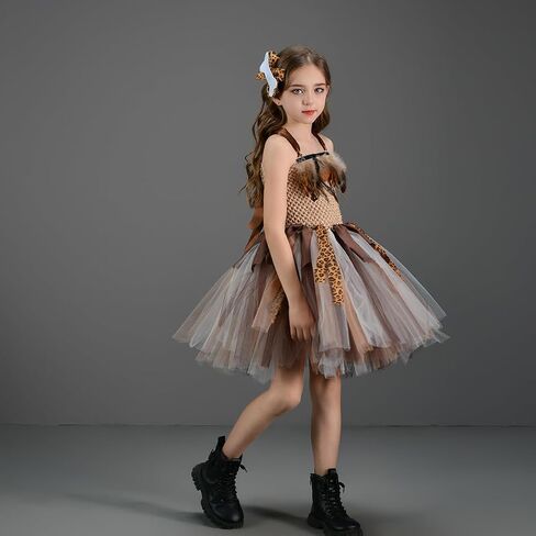 IMEKIS Toddler Kids Girl Cavegirl Costume Halloween Cosplay Dress with Headband Leopard Print Tutu Birthday Outfits in Saudi Arabia