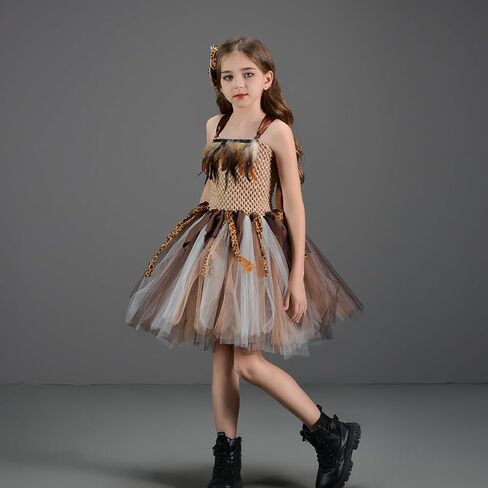 IMEKIS Toddler Kids Girl Cavegirl Costume Halloween Cosplay Dress with Headband Leopard Print Tutu Birthday Outfits in Saudi Arabia