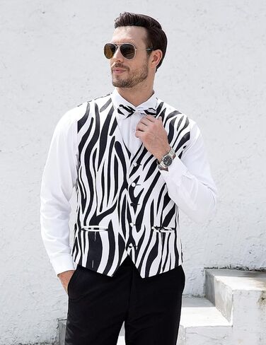 2-Piece Animal Print Vest for Men, Party Waistcoat Vest & Bow Tie, S-3XL in Kuwait