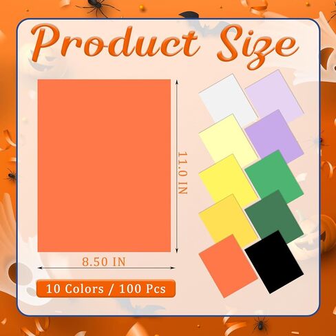 100 ورقة من ورق البطاقات الملونة للهالوين، مقاس 8.5 × 11 بوصة، أوراق قصاصات متنوعة باللون الأخضر والبرتقالي والأرجواني لعيد الهالوين للوازم المنزلية والمكتبية المدرسية، 65 رطلًا in Kuwait