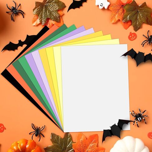 100 ورقة من ورق البطاقات الملونة للهالوين، مقاس 8.5 × 11 بوصة، أوراق قصاصات متنوعة باللون الأخضر والبرتقالي والأرجواني لعيد الهالوين للوازم المنزلية والمكتبية المدرسية، 65 رطلًا in Kuwait