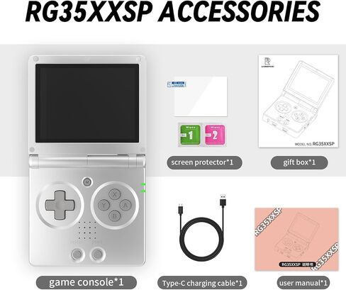 RG35XXSP Handheld Retro Game Console 3.5" IPS Screen 64GB TF Card with 5500+ Games, 3300mAH Battery Support WiFi Bluetooth HD(Silvery) in Kuwait