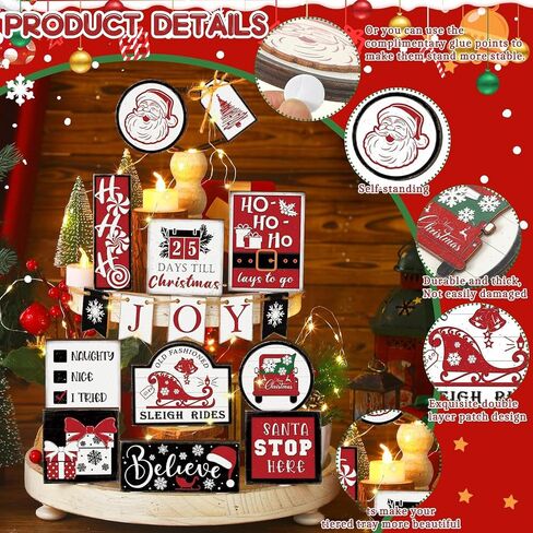 Christmas Tiered Tray Decor 10Pcs, Griin-ch Christmas Decorations Farmhouse Christmas Table Centerpieces Decor Wooden Sign, Rustic Christmas Ornaments Crafts for Holiday Kitchen Shelf Fireplace Party in Kuwait