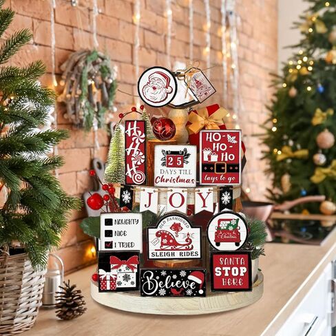 Christmas Tiered Tray Decor 10Pcs, Griin-ch Christmas Decorations Farmhouse Christmas Table Centerpieces Decor Wooden Sign, Rustic Christmas Ornaments Crafts for Holiday Kitchen Shelf Fireplace Party in Kuwait