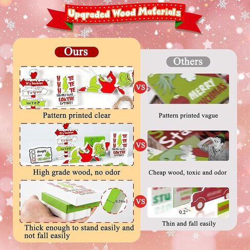 Christmas Tiered Tray Decor 10Pcs, Griin-ch Christmas Decorations Farmhouse Christmas Table Centerpieces Decor Wooden Sign, Rustic Christmas Ornaments Crafts for Holiday Kitchen Shelf Fireplace Party in Kuwait