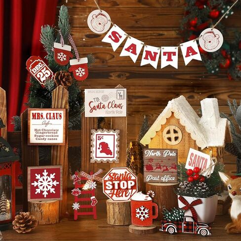 Christmas Tiered Tray Decor 10Pcs, Griin-ch Christmas Decorations Farmhouse Christmas Table Centerpieces Decor Wooden Sign, Rustic Christmas Ornaments Crafts for Holiday Kitchen Shelf Fireplace Party in Kuwait