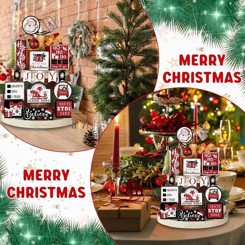 Christmas Tiered Tray Decor 10Pcs, Griin-ch Christmas Decorations Farmhouse Christmas Table Centerpieces Decor Wooden Sign, Rustic Christmas Ornaments Crafts for Holiday Kitchen Shelf Fireplace Party in Kuwait