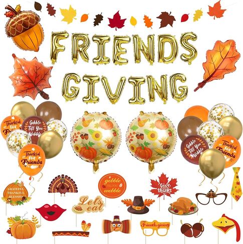 Ouddy Life 74 قطعة من ديكورات حفلات الأصدقاء، بالونات الخريف قوس إكليل الأصدقاء الذين يقدمون رقائق معدنية من أوراق القيقب راية الخريف دعائم كشك الصور لخريف الخريف وعيد الشكر لوازم حفلات الحائط in Kuwait