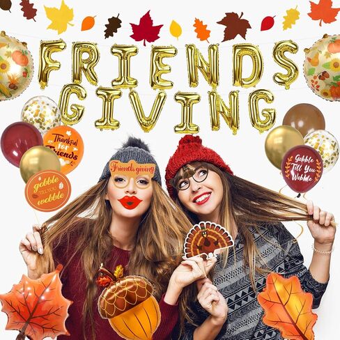 Ouddy Life 74 قطعة من ديكورات حفلات الأصدقاء، بالونات الخريف قوس إكليل الأصدقاء الذين يقدمون رقائق معدنية من أوراق القيقب راية الخريف دعائم كشك الصور لخريف الخريف وعيد الشكر لوازم حفلات الحائط in Kuwait