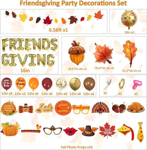 Ouddy Life 74 قطعة من ديكورات حفلات الأصدقاء، بالونات الخريف قوس إكليل الأصدقاء الذين يقدمون رقائق معدنية من أوراق القيقب راية الخريف دعائم كشك الصور لخريف الخريف وعيد الشكر لوازم حفلات الحائط in Kuwait