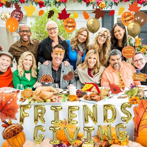 Ouddy Life 74 قطعة من ديكورات حفلات الأصدقاء، بالونات الخريف قوس إكليل الأصدقاء الذين يقدمون رقائق معدنية من أوراق القيقب راية الخريف دعائم كشك الصور لخريف الخريف وعيد الشكر لوازم حفلات الحائط in Kuwait