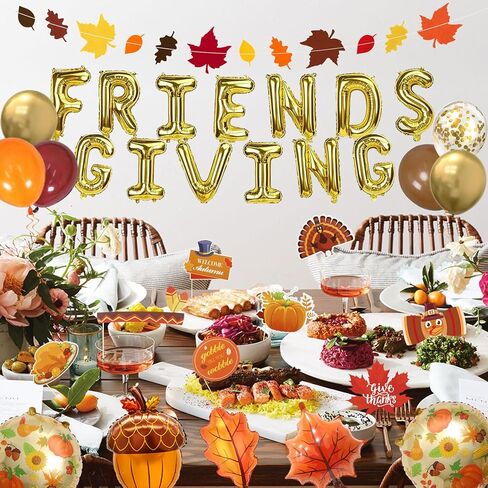 Ouddy Life 74 قطعة من ديكورات حفلات الأصدقاء، بالونات الخريف قوس إكليل الأصدقاء الذين يقدمون رقائق معدنية من أوراق القيقب راية الخريف دعائم كشك الصور لخريف الخريف وعيد الشكر لوازم حفلات الحائط in Kuwait