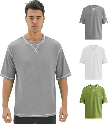 DEOLAX Mens T-Shirts Men‘s Loose Fit Athletic T-Shirts Crew Neck Outdoor Workout Mens Tops Fashion Soild Mens Tee in Kuwait