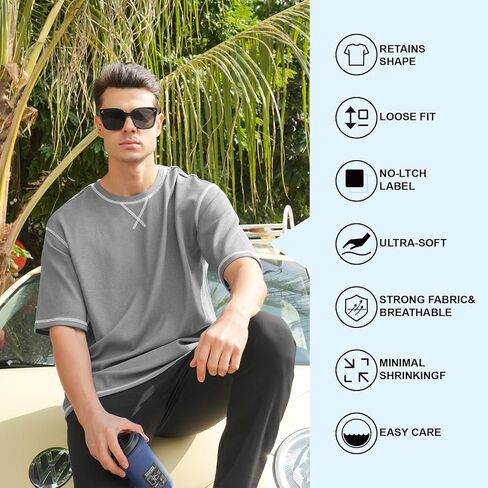 DEOLAX Mens T-Shirts Men‘s Loose Fit Athletic T-Shirts Crew Neck Outdoor Workout Mens Tops Fashion Soild Mens Tee in Kuwait