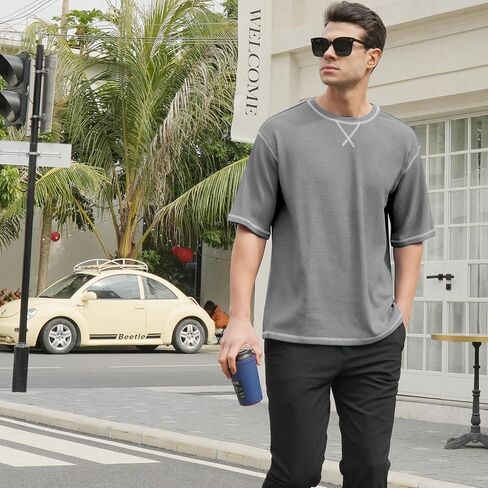 DEOLAX Mens T-Shirts Men‘s Loose Fit Athletic T-Shirts Crew Neck Outdoor Workout Mens Tops Fashion Soild Mens Tee in Kuwait