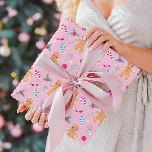 ورق تغليف عيد الميلاد من Whaline 12 ورقة - غير قابلة لللف - ورق تغليف هدايا على شكل قصب حلوى الزنجبيل الوردي لعيد الميلاد المجيد مطوية بشكل مسطح للحرف اليدوية اليدوية في فصل الشتاء وحفلات استقبال المولود الجديد، 19.7 × 27.6 بوصة in Saudi Arabia