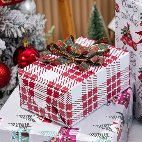 PlandRichW Christmas Wrapping Paper Folded 12 sheets for Kids Adults, 20 x 29 Inches Gift Wrap Paper Plaid, Barn, Red Truck, Moose, Woodland Scenes Designs in Kuwait