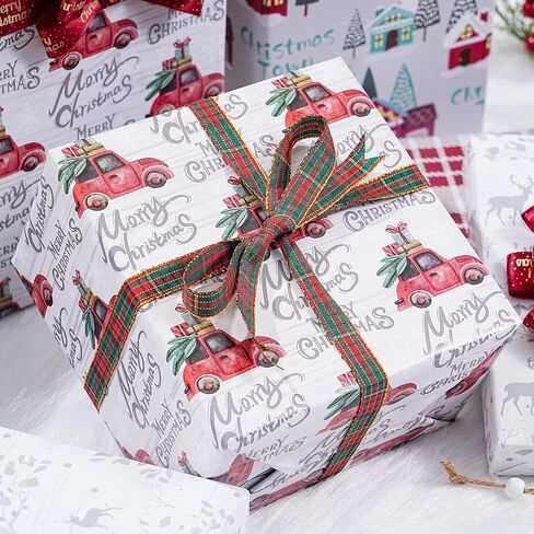 PlandRichW Christmas Wrapping Paper Folded 12 sheets for Kids Adults, 20 x 29 Inches Gift Wrap Paper Plaid, Barn, Red Truck, Moose, Woodland Scenes Designs in Kuwait
