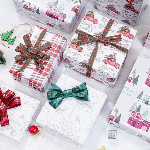 PlandRichW Christmas Wrapping Paper Folded 12 sheets for Kids Adults, 20 x 29 Inches Gift Wrap Paper Plaid, Barn, Red Truck, Moose, Woodland Scenes Designs in Kuwait