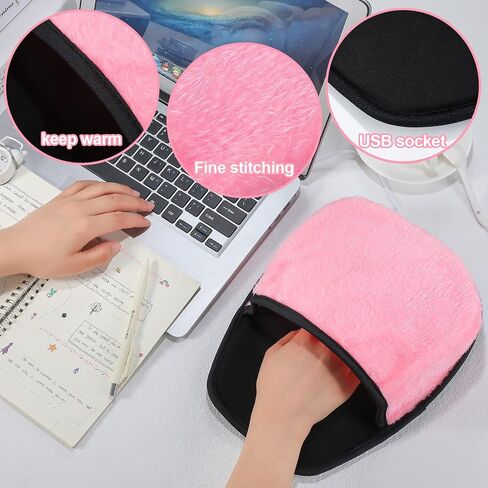 2 Pieces Heated Mouse Pad Hand Warmer USB Heated Mousepad Plush Heated Mouse Pad Removable Hand Warming Mouse Pad for Men and Women Office Home Computer Laptop (Black) in Saudi Arabia