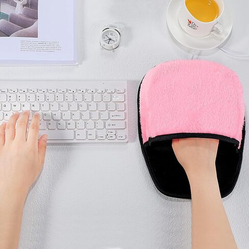 2 Pieces Heated Mouse Pad Hand Warmer USB Heated Mousepad Plush Heated Mouse Pad Removable Hand Warming Mouse Pad for Men and Women Office Home Computer Laptop (Black) in Saudi Arabia