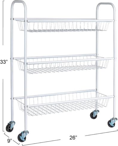 عربة تخزين نحيفة من 3 طبقات، إطار فولاذي عالي التحمل، عجلات ناعمة مع أقفال، لمسة نهائية من مسحوق الطلاء، مقابض مقوسة، سهلة التجميع، حديثة، مدمجة، بيضاء in Kuwait