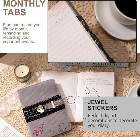 CAGIE Diary with Lock for Girls, Velvet Cover Girls Diary, A5 100 GSM Lock Journal for Writing with Heart Shaped Lock and Keys, Lock Journal Gift Ideas for Girls Women Teen, 224 Pages, Grey in Kuwait