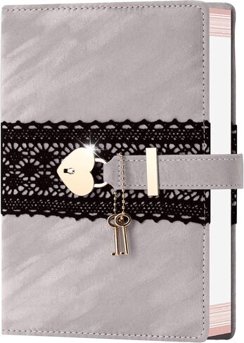 CAGIE Diary with Lock for Girls, Velvet Cover Girls Diary, A5 100 GSM Lock Journal for Writing with Heart Shaped Lock and Keys, Lock Journal Gift Ideas for Girls Women Teen, 224 Pages, Grey in Kuwait