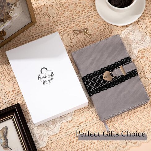 CAGIE Diary with Lock for Girls, Velvet Cover Girls Diary, A5 100 GSM Lock Journal for Writing with Heart Shaped Lock and Keys, Lock Journal Gift Ideas for Girls Women Teen, 224 Pages, Grey in Kuwait