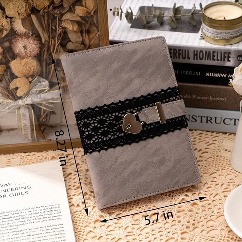 CAGIE Diary with Lock for Girls, Velvet Cover Girls Diary, A5 100 GSM Lock Journal for Writing with Heart Shaped Lock and Keys, Lock Journal Gift Ideas for Girls Women Teen, 224 Pages, Grey in Kuwait