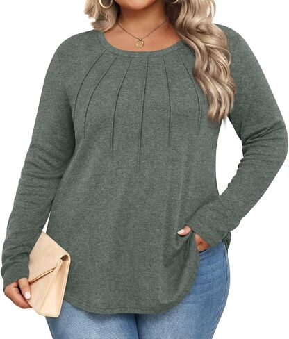 Anymiss Fall Plus Size Tops for Women 2024 Winter Sweaters Trendy Long sleeve Crew Neck Tshirts in Saudi Arabia
