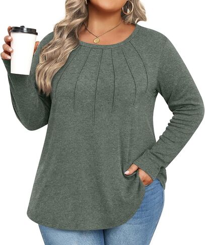 Anymiss Fall Plus Size Tops for Women 2024 Winter Sweaters Trendy Long sleeve Crew Neck Tshirts in Saudi Arabia