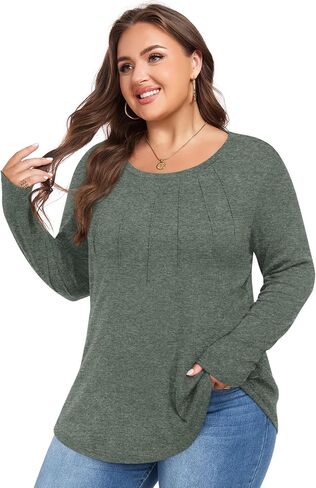 Anymiss Fall Plus Size Tops for Women 2024 Winter Sweaters Trendy Long sleeve Crew Neck Tshirts in Saudi Arabia