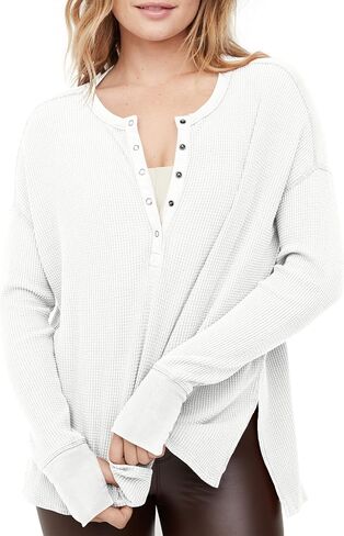 قمصان Tankaneo النسائية بأكمام طويلة من Henley وفتحة رقبة على شكل حرف V عميقة مع فتحة إبهام in Saudi Arabia