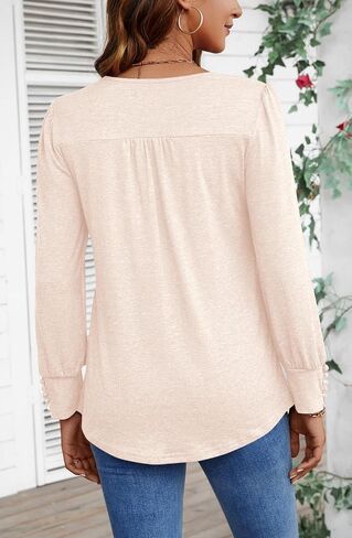 Ladlop Long Sleeve Shirts for Women Fall Pleated Crew Neck Tunic Tops for Leggings Loose Fit Dressy Casual Blouses Tshirts in Saudi Arabia