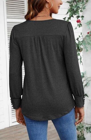 Ladlop قمصان طويلة الأكمام للنساء الخريف مطوي الرقبة الطاقم تونك القمم لطماق فضفاضة تناسب متأنق بلوزات غير رسمية بلايز in Kuwait