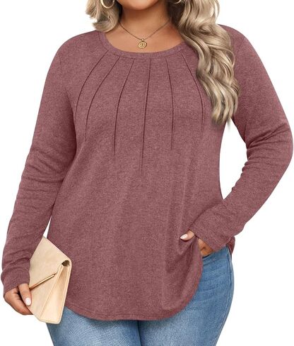 Anymiss Fall Plus Size Tops for Women 2024 Winter Sweaters Trendy Long sleeve Crew Neck Tshirts in Saudi Arabia