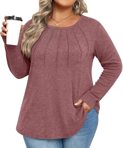 Anymiss Fall Plus Size Tops for Women 2024 Winter Sweaters Trendy Long sleeve Crew Neck Tshirts in Saudi Arabia