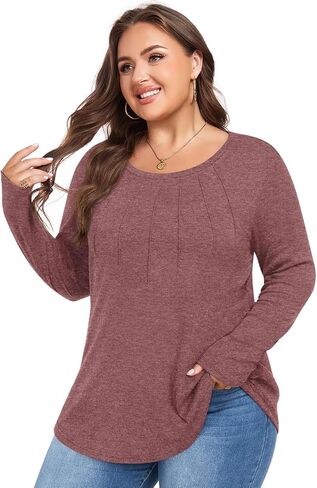 Anymiss Fall Plus Size Tops for Women 2024 Winter Sweaters Trendy Long sleeve Crew Neck Tshirts in Saudi Arabia