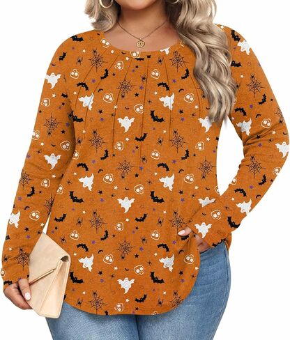 Anymiss Fall Plus Size Tops for Women 2024 Winter Sweaters Trendy Long sleeve Crew Neck Tshirts in Saudi Arabia