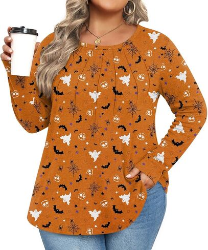 Anymiss Fall Plus Size Tops for Women 2024 Winter Sweaters Trendy Long sleeve Crew Neck Tshirts in Saudi Arabia