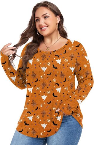 Anymiss Fall Plus Size Tops for Women 2024 Winter Sweaters Trendy Long sleeve Crew Neck Tshirts in Saudi Arabia