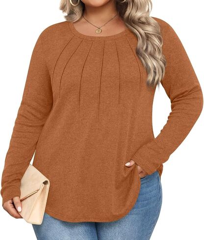 Anymiss Fall Plus Size Tops for Women 2024 Winter Sweaters Trendy Long sleeve Crew Neck Tshirts in Saudi Arabia
