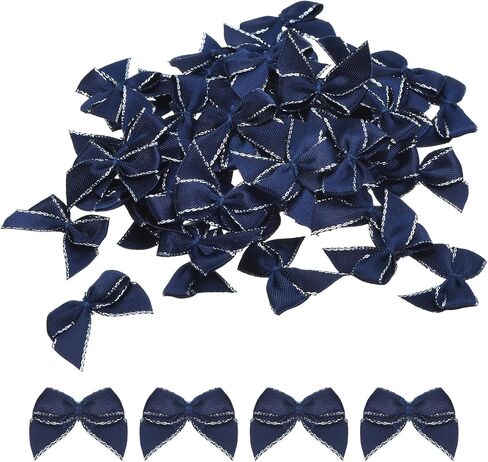 MECCANIXITY 50Pcs Mini Metallic Edge Ribbon Bow 1" Satin Ribbon Flower Bows Soft for Craft DIY Hair Bow Sewing Wedding Birthday Party Gold Edge Brown in Saudi Arabia