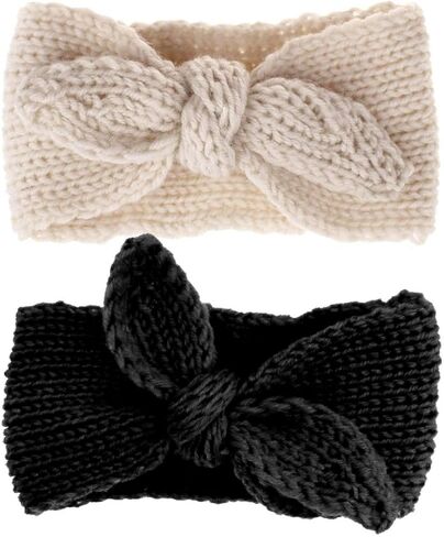 عصابة رأس OVOY Turban للفتيات الصغيرات - رباط شعر على شكل أرنب دافئ للأطفال حديثي الولادة قطعتين (عدد 2 (عبوة من 1)، بيج + رمادي) in Saudi Arabia