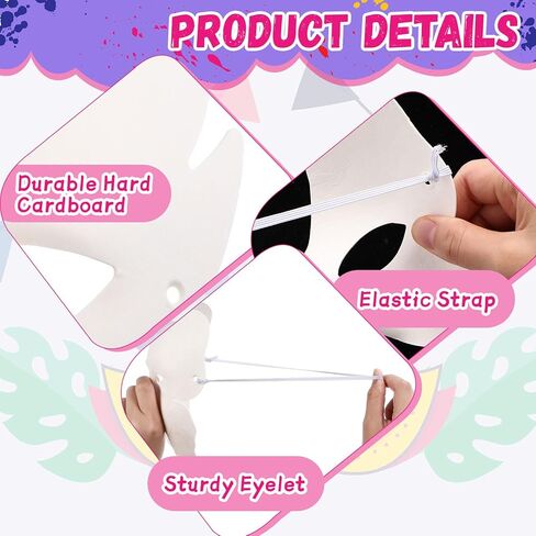 Leyndo Halloween DIY Face Masks White Blank Paper Mask Paintable with 12 Colors Paint Kit Paint Brushes Tied Rope in Saudi Arabia