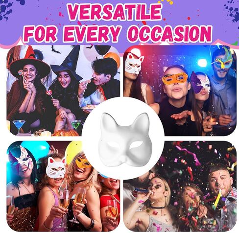 Leyndo Halloween DIY Face Masks White Blank Paper Mask Paintable with 12 Colors Paint Kit Paint Brushes Tied Rope in Saudi Arabia